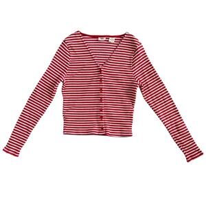 Levi’s Red and White Striped Cardigan V Neck Top